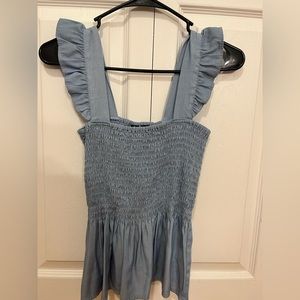 Ruffle Sleeve Denim Peplum Top